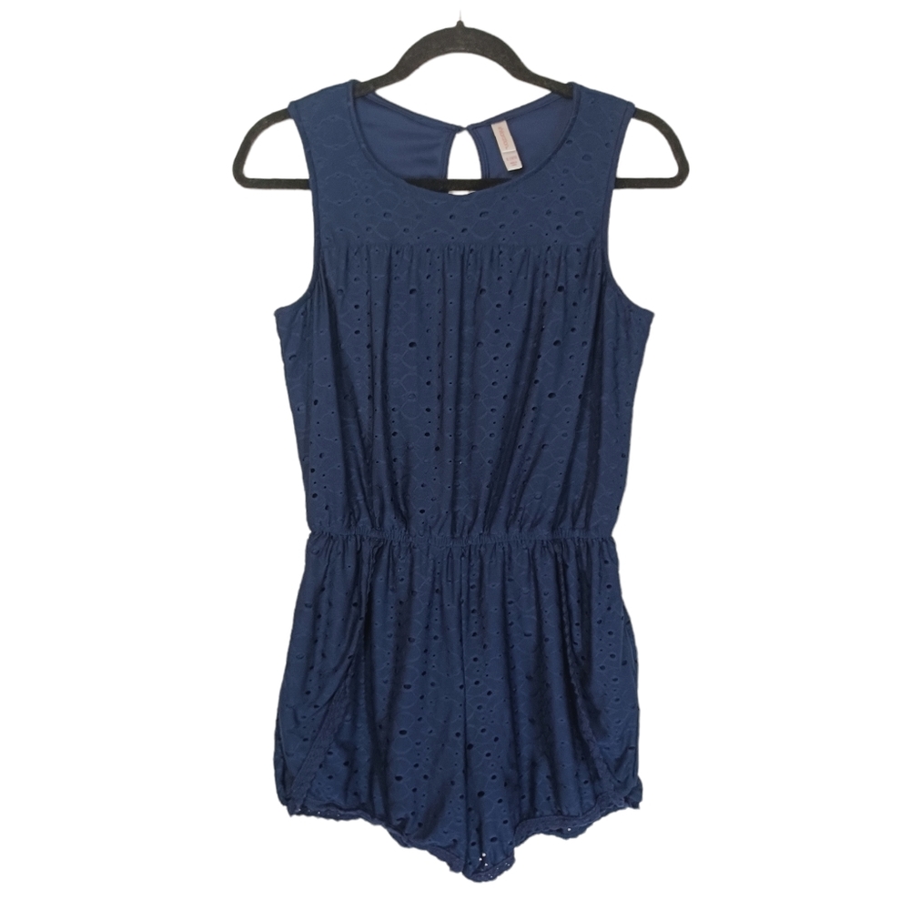 XHILARATION Navy Blue Eyelet Lace Sleeveless Elastic Waist Romper XLarge